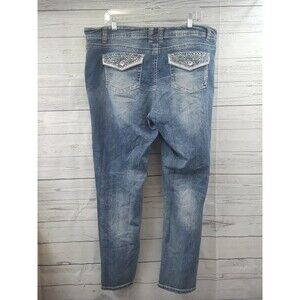 Revolt blue Jeans distressed embroidered Rhinestone Lace stretch Flap Pcks Sz 13